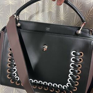 Fendi Black and Brown Satchel with Eyelet Detail